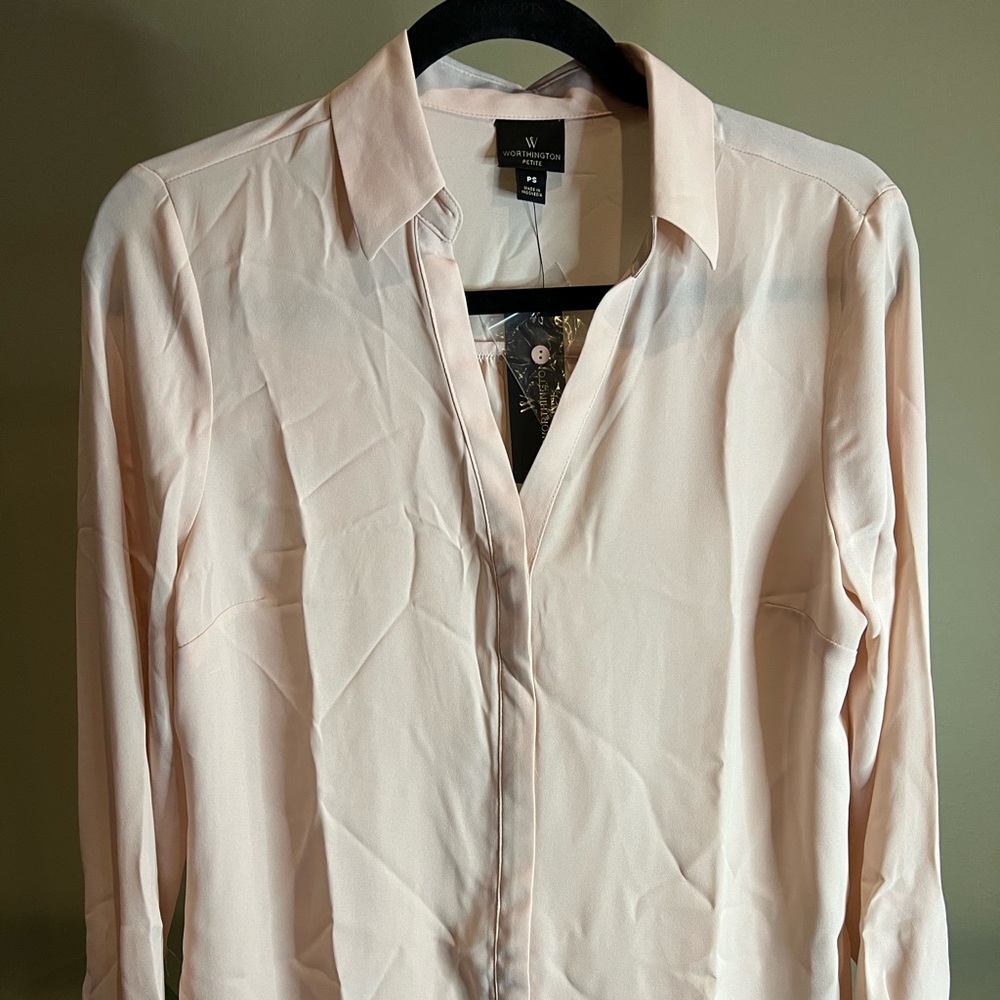 NWT Worthington Sheer Blouse, Light Pink, Size Petite Small